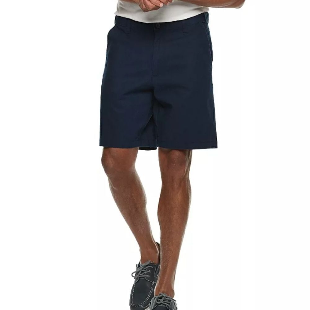 Croft & Barrow Linen Blend Flat Front Shorts 36 NWT 8.5 in Inseam Navy